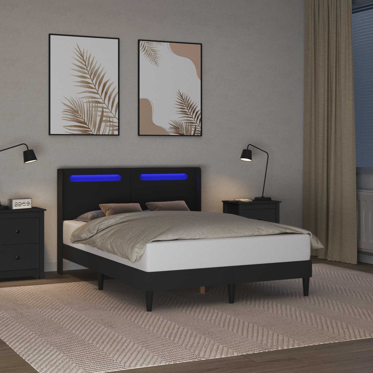 Bed Frame with LED Strip Lights Black 135 x 190 cm Faux Leather Double