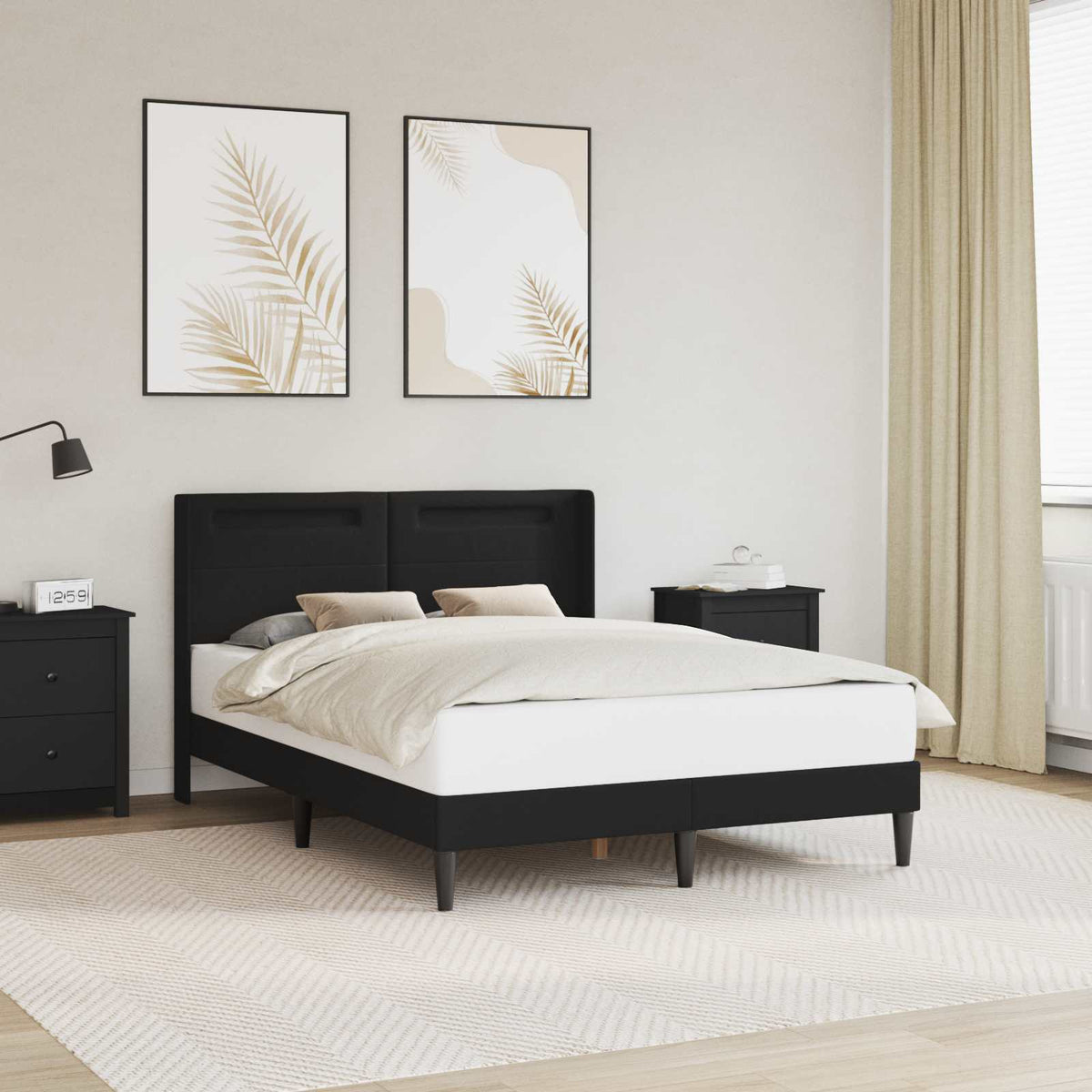 Bed Frame with LED Strip Lights Black 135 x 190 cm Faux Leather Double