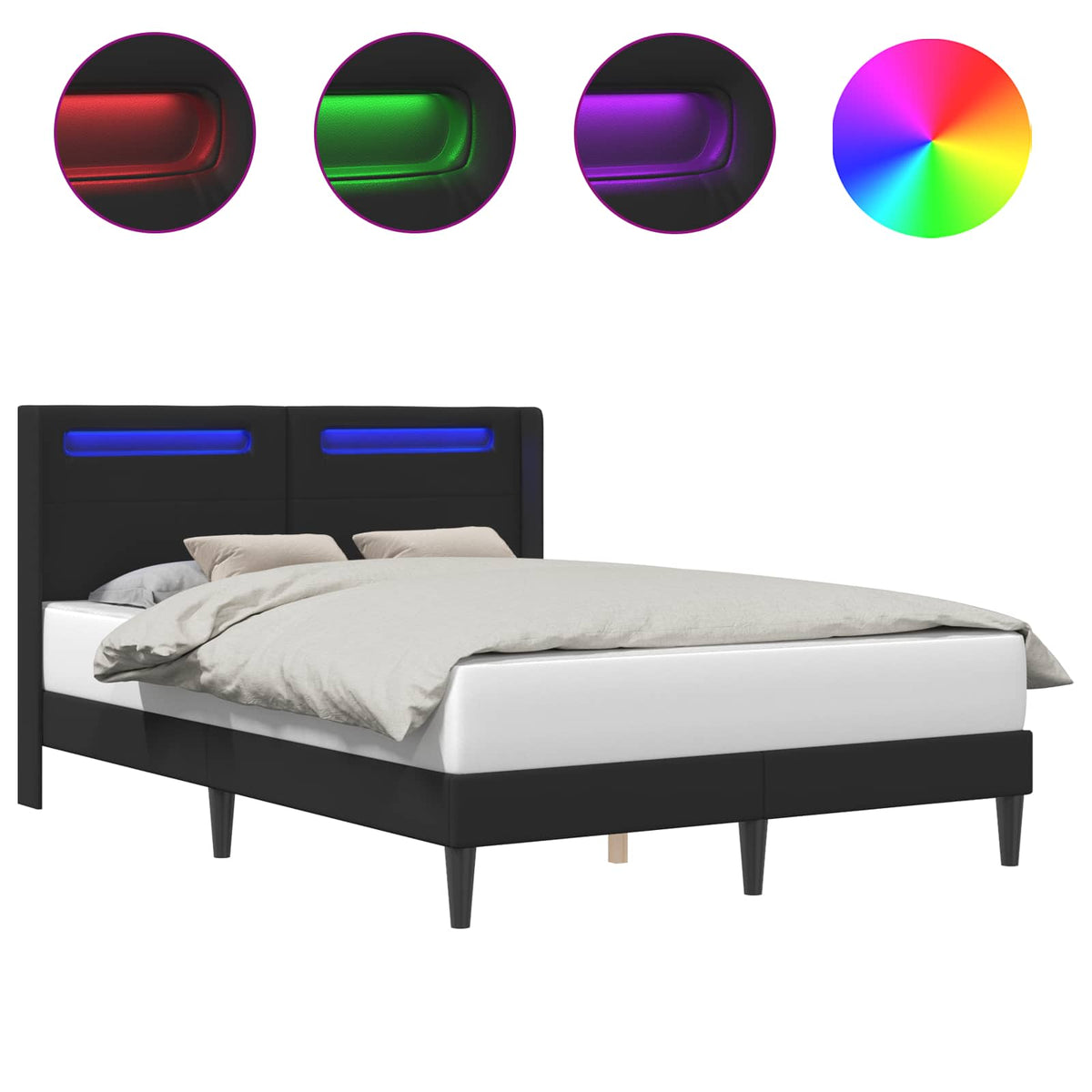 Bed Frame with LED Strip Lights Black 135 x 190 cm Faux Leather Double