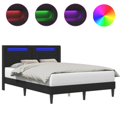 Bed Frame with LED Strip Lights Black 135 x 190 cm Faux Leather Double