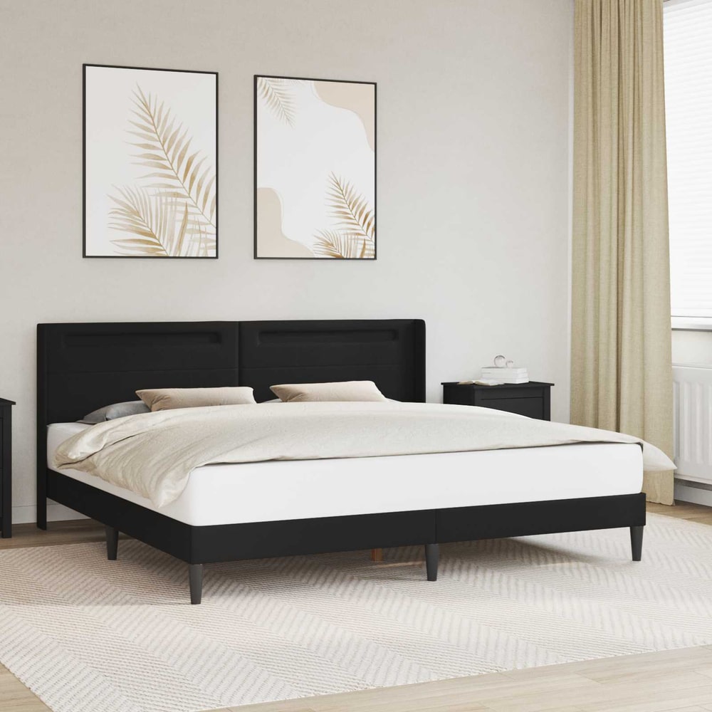 Bed Frame with LED Strip Lights Black 135 x 190 cm Faux Leather 70.9" x 78.7
