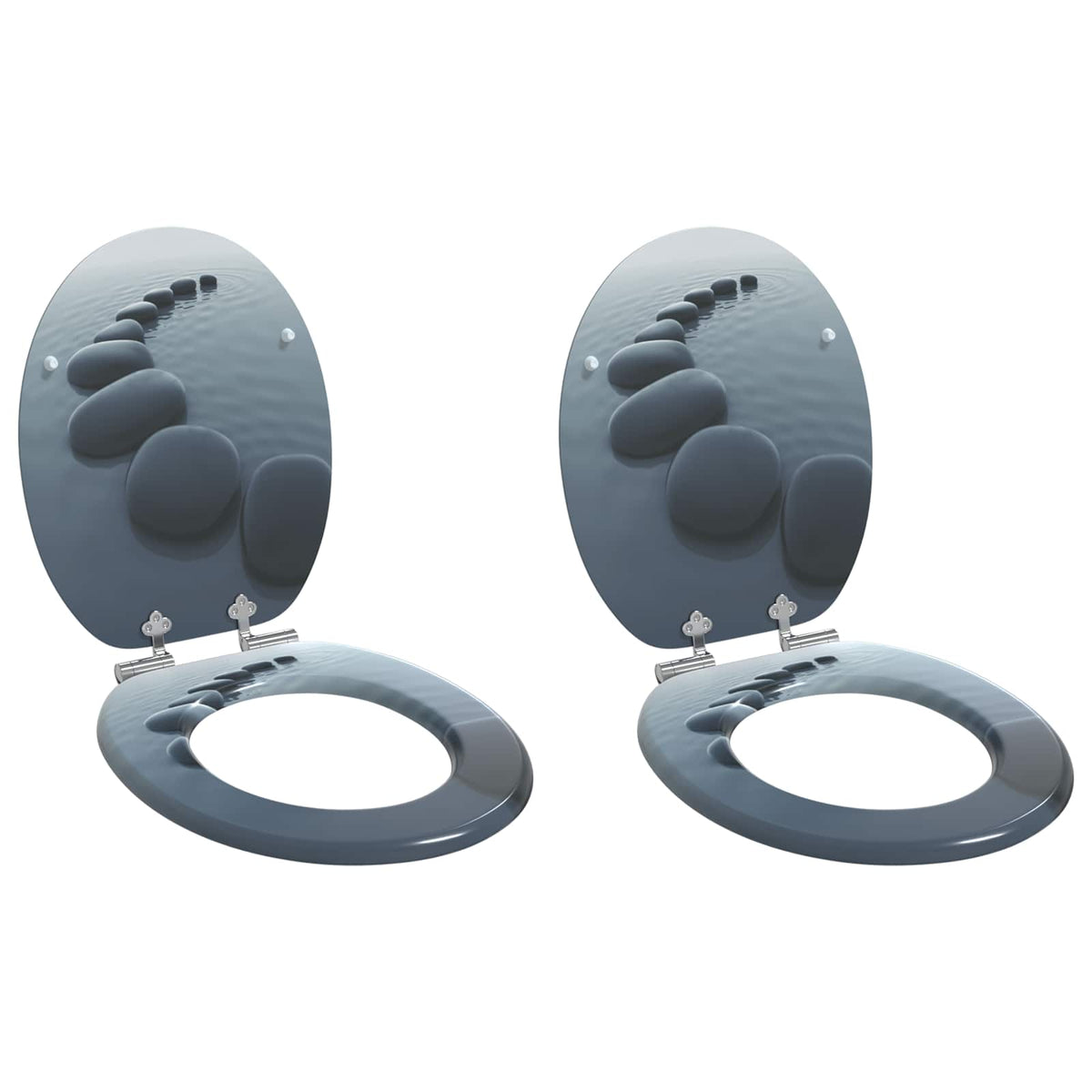 vidaXL Toilet Seat 2 pcs Grey 44 x 38 cm Engineered Wood 1