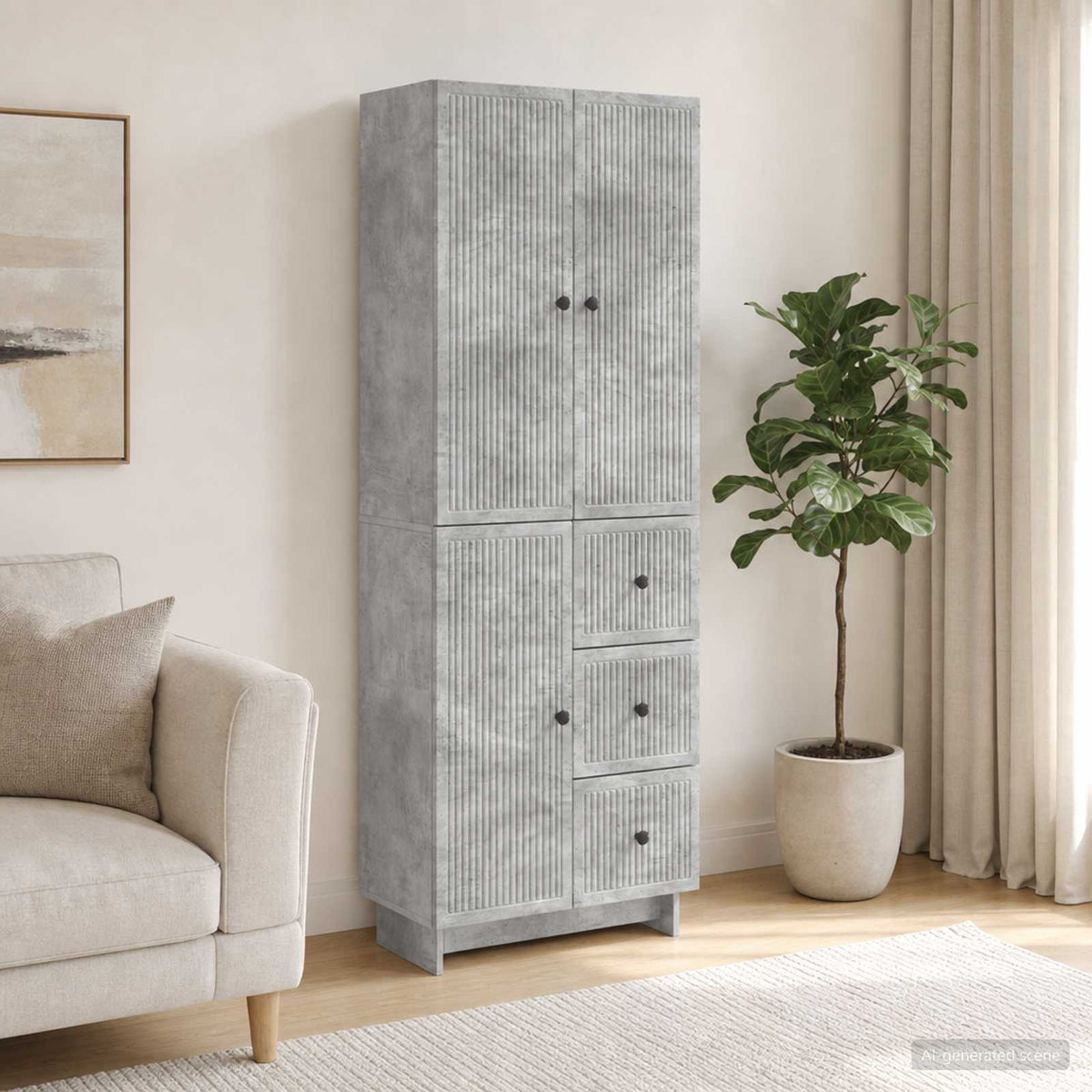 Cabinet Set 2 pcs Engineered Wood Concrete grey