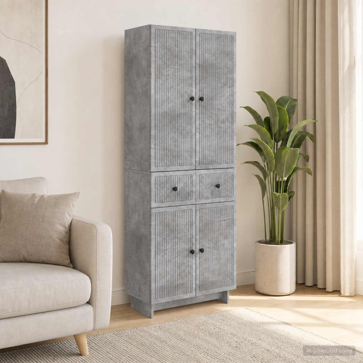 Cabinet Set 2 pcs Engineered Wood Concrete grey