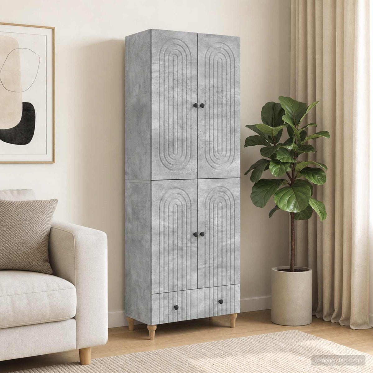 Cabinet Set 2 pcs Engineered Wood Concrete grey