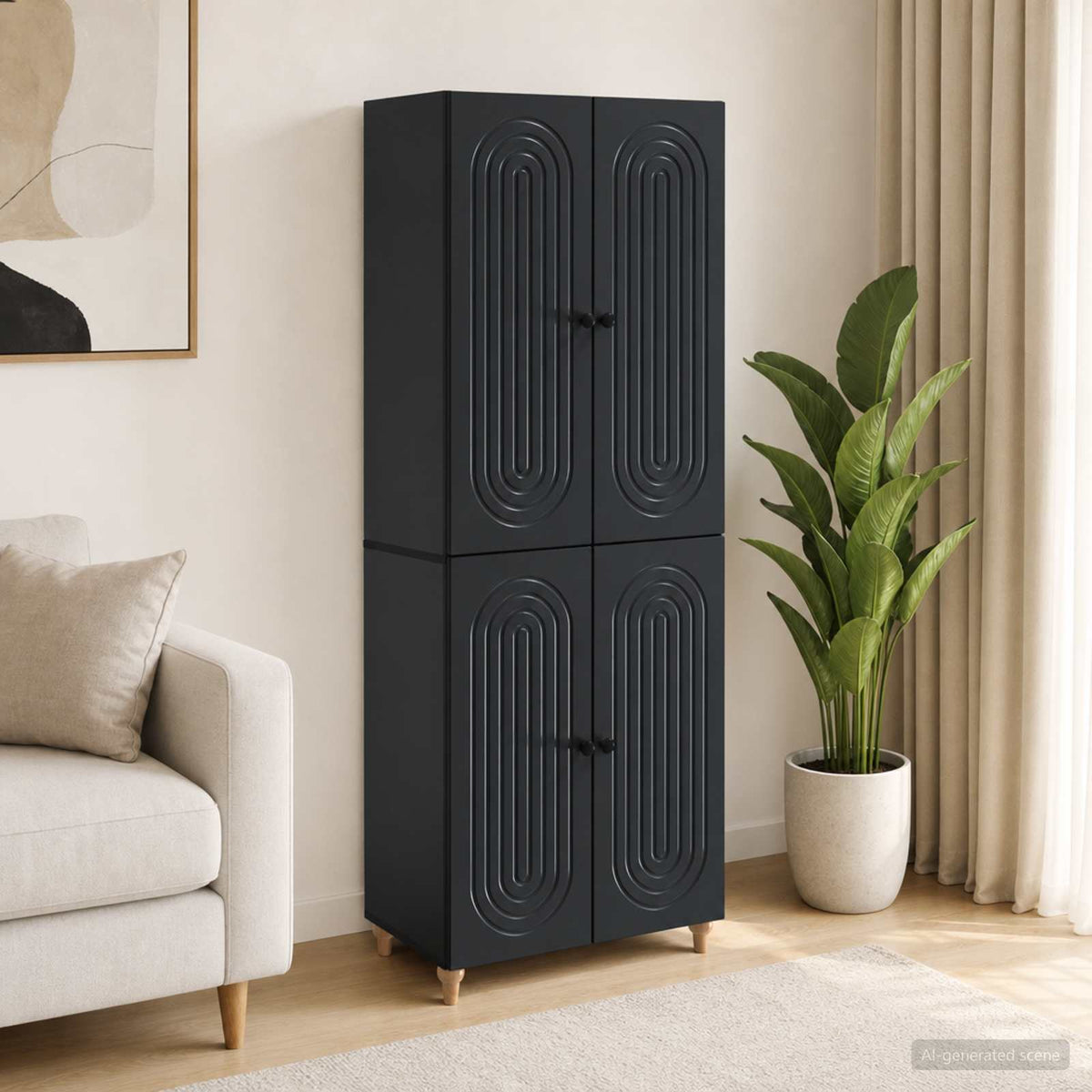 Cabinet Set 2 pcs Engineered Wood Black