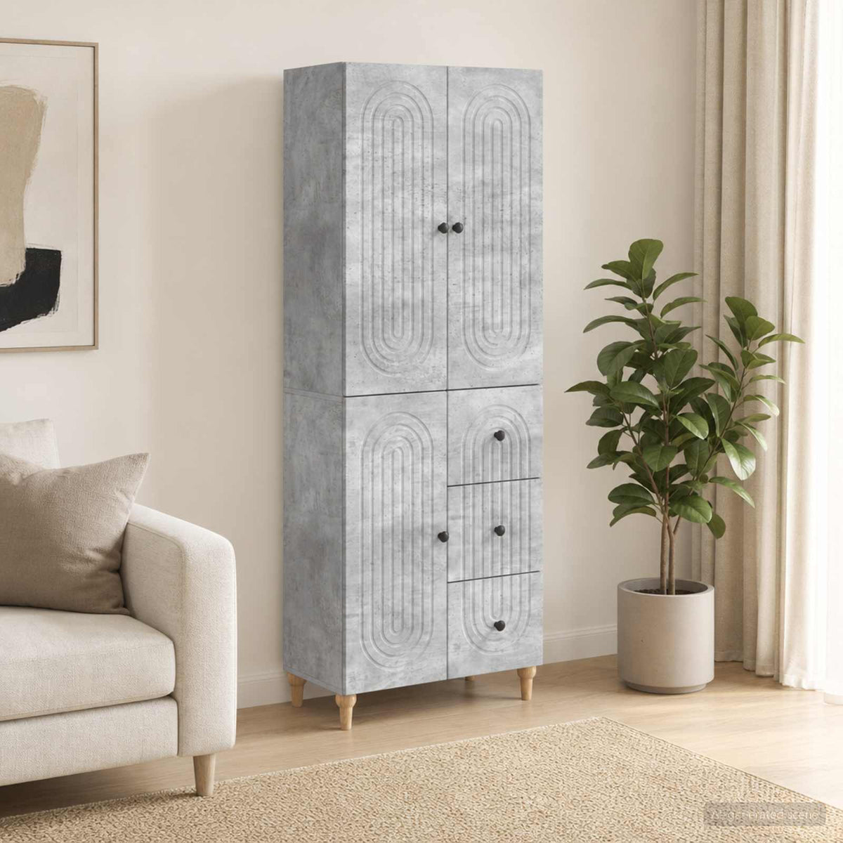 Cabinet Set 2 pcs 66 x 34.5 x 90 cm Engineered Wood Concrete grey