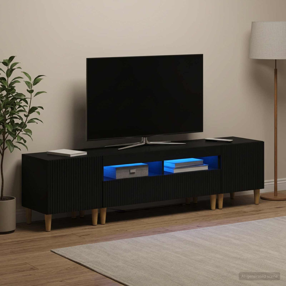 3 Piece LED TV Cabinet ARNHEM 3 pcs Engineered Wood Black 100 cm