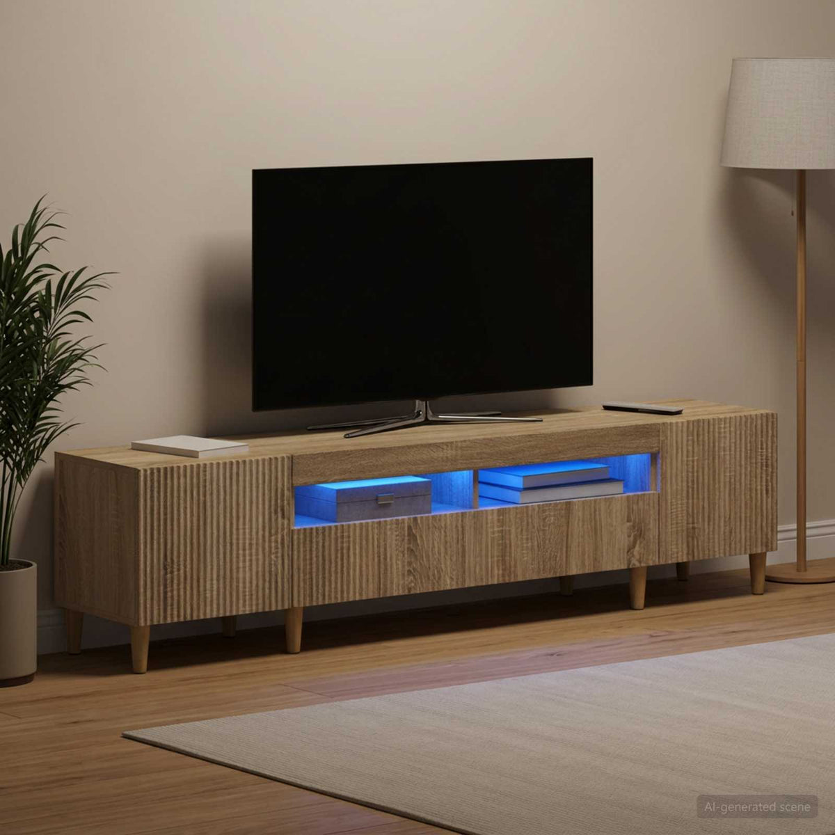 3 Piece LED TV Cabinet ARNHEM 3 pcs Engineered Wood Sonoma oak 100 cm