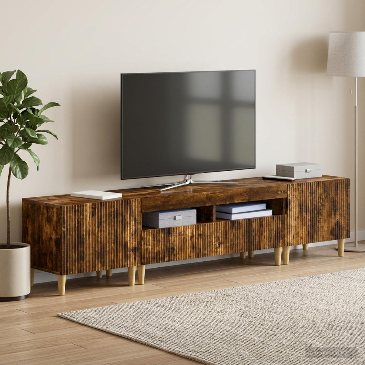 3 Piece LED TV Cabinet ARNHEM 3 pcs Engineered Wood Smoked oak 100 cm