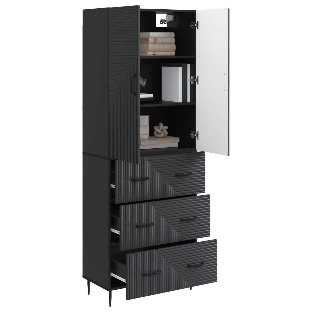Cabinet Set 2 pcs Engineered Wood Black, image 3