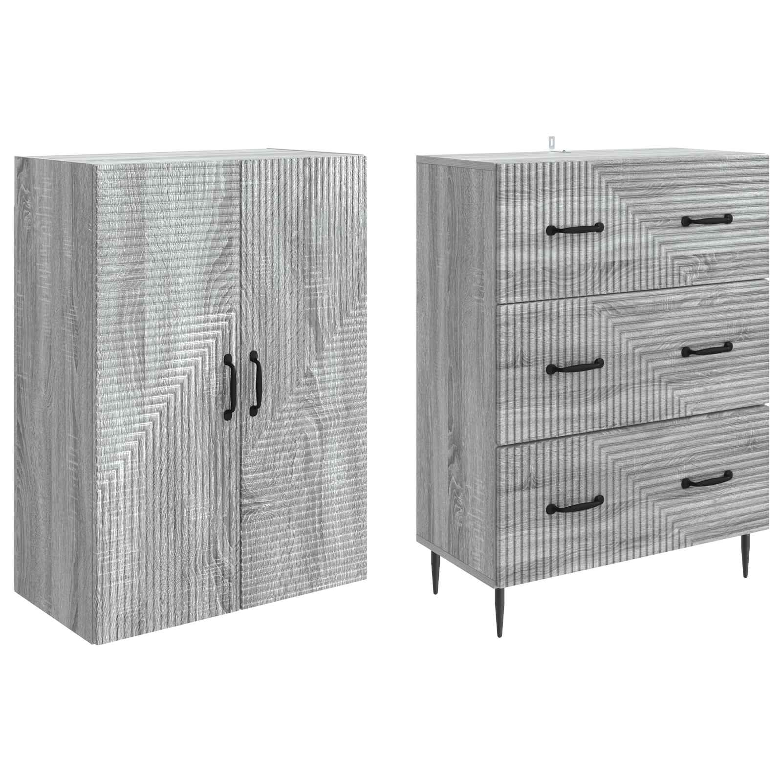 vidaXL Cabinet Set 2 pcs 66 x 34.5 x 90 cm Engineered Wood Grey Sonoma 4
