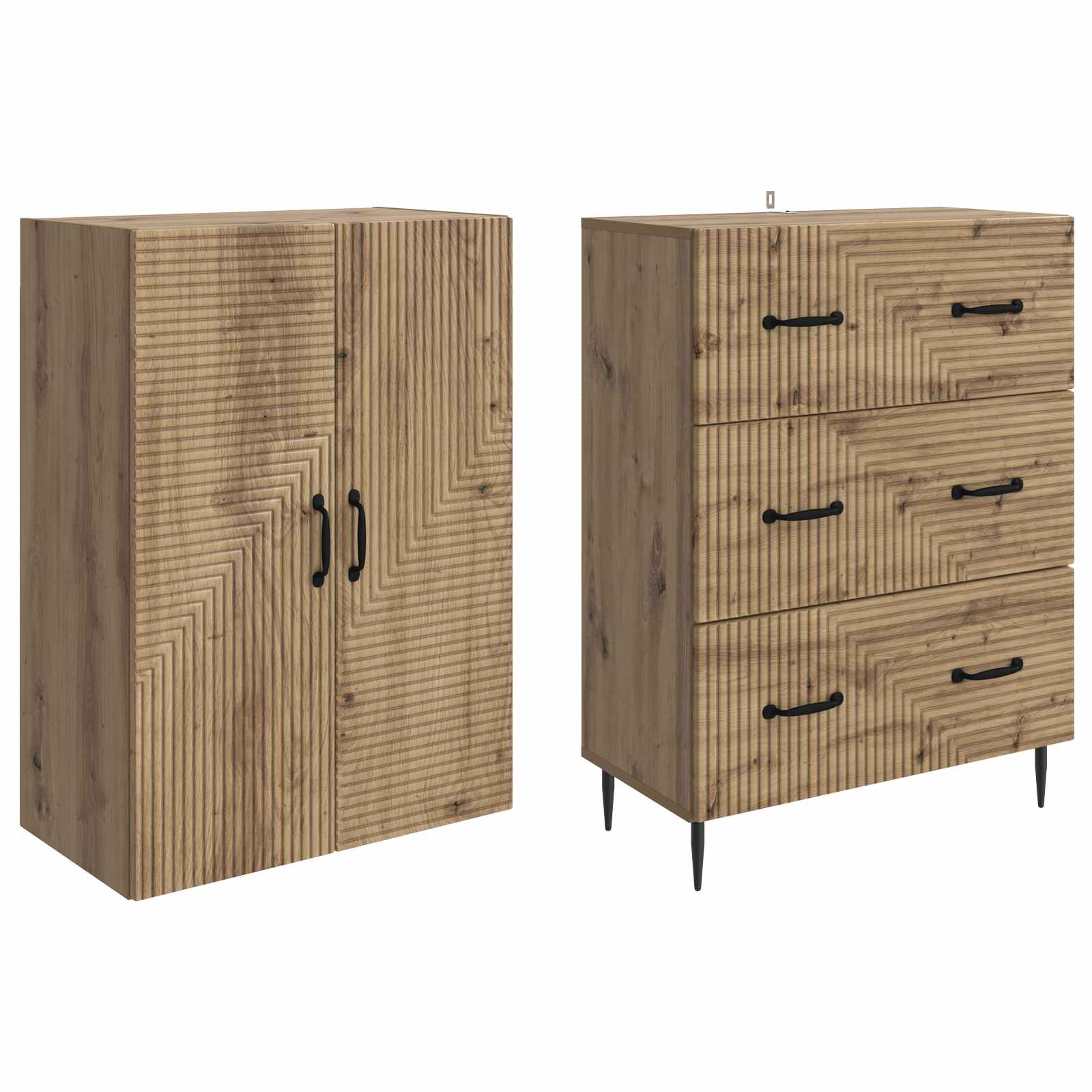 vidaXL Cabinet Set 2 pcs 66 x 34.5 x 90 cm Engineered Wood Artisan Oak 4