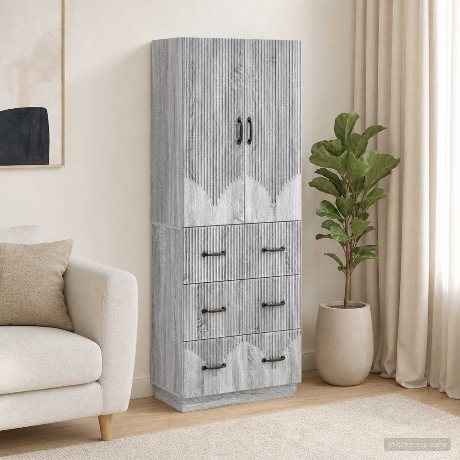 vidaXL Cabinet Set 2 pcs 66 x 34.5 x 87 cm Engineered Wood Grey Sonoma 1