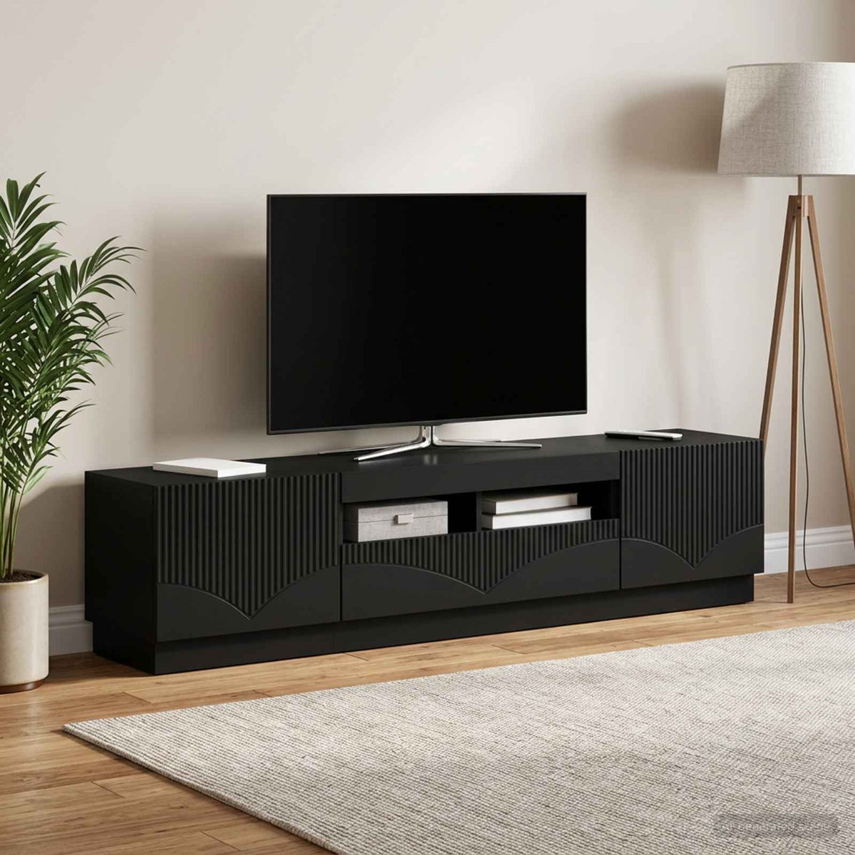 LED TV Cabinet HOORN 3 pcs Engineered Wood Black 81 cm