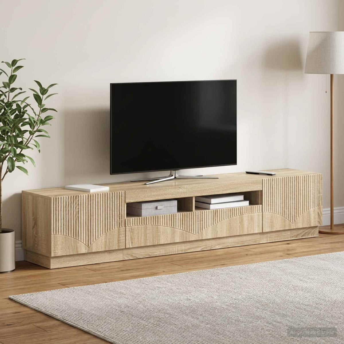 LED TV Cabinet HOORN 3 pcs Engineered Wood Sonoma oak 100 cm