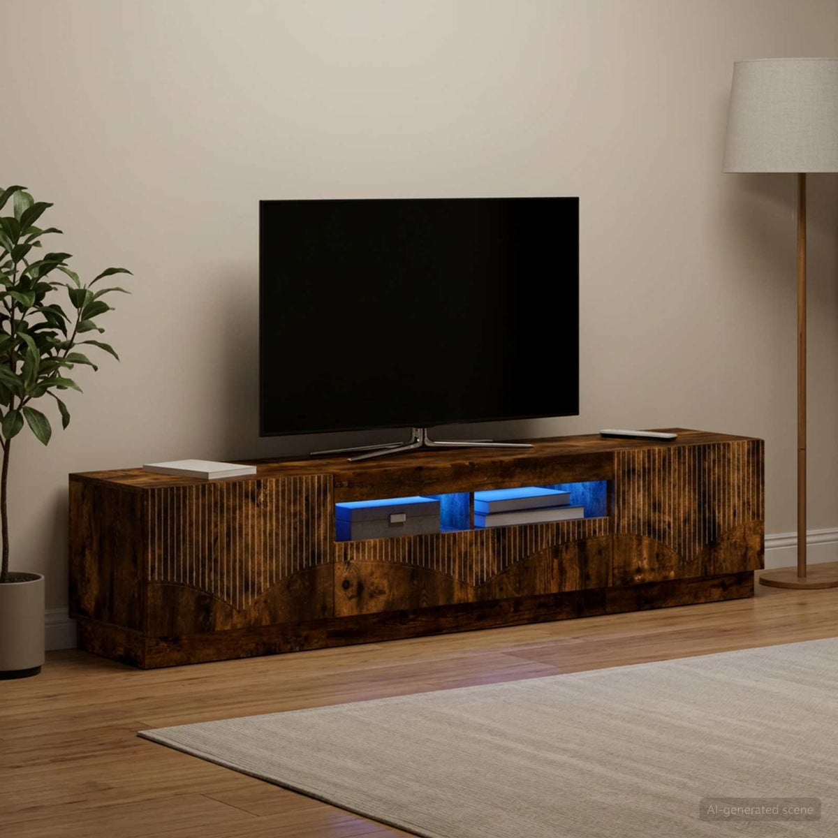 LED TV Cabinet HOORN 3 pcs Engineered Wood Smoked oak 81 cm