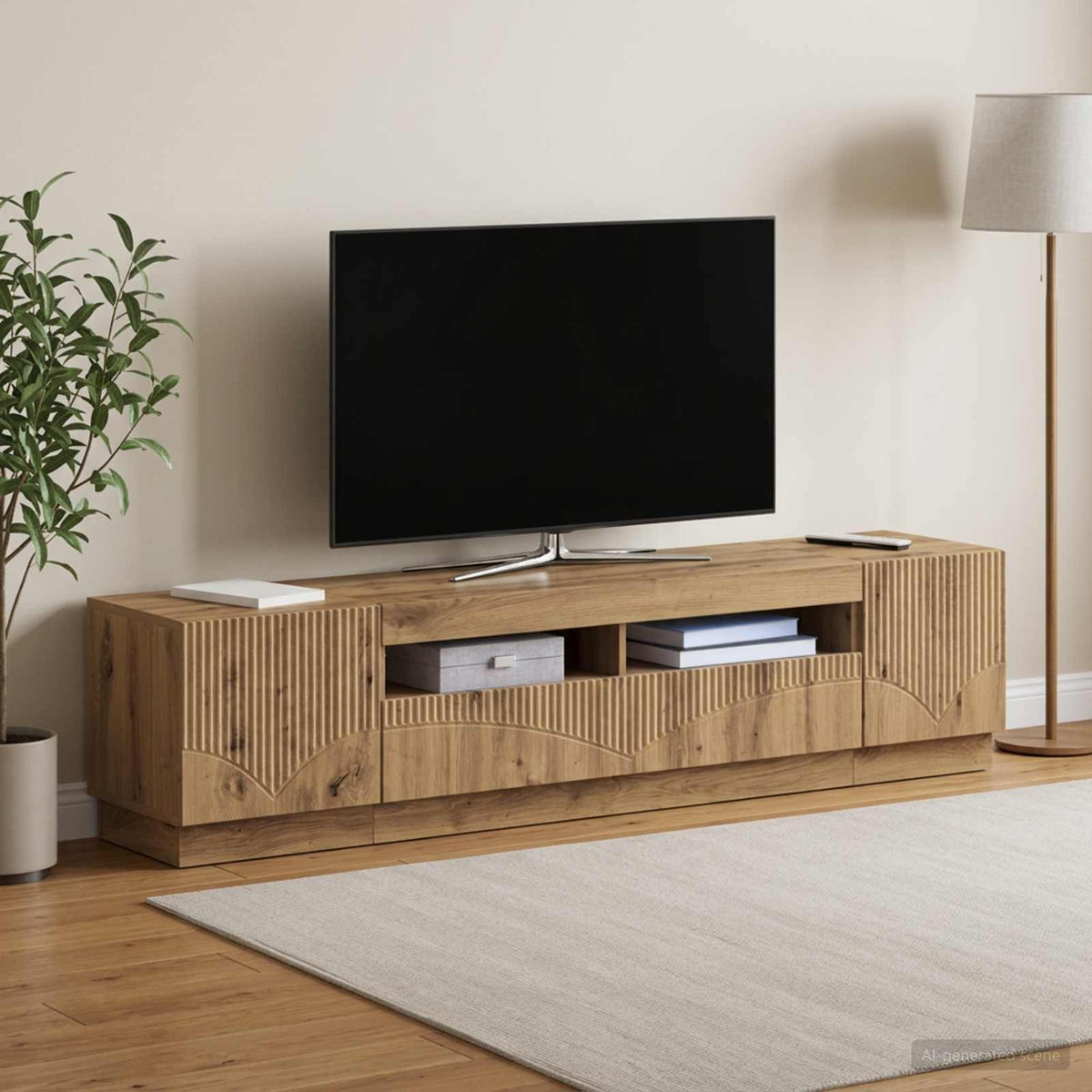 LED TV Cabinet HOORN 3 pcs Engineered Wood Artisan oak 100 cm