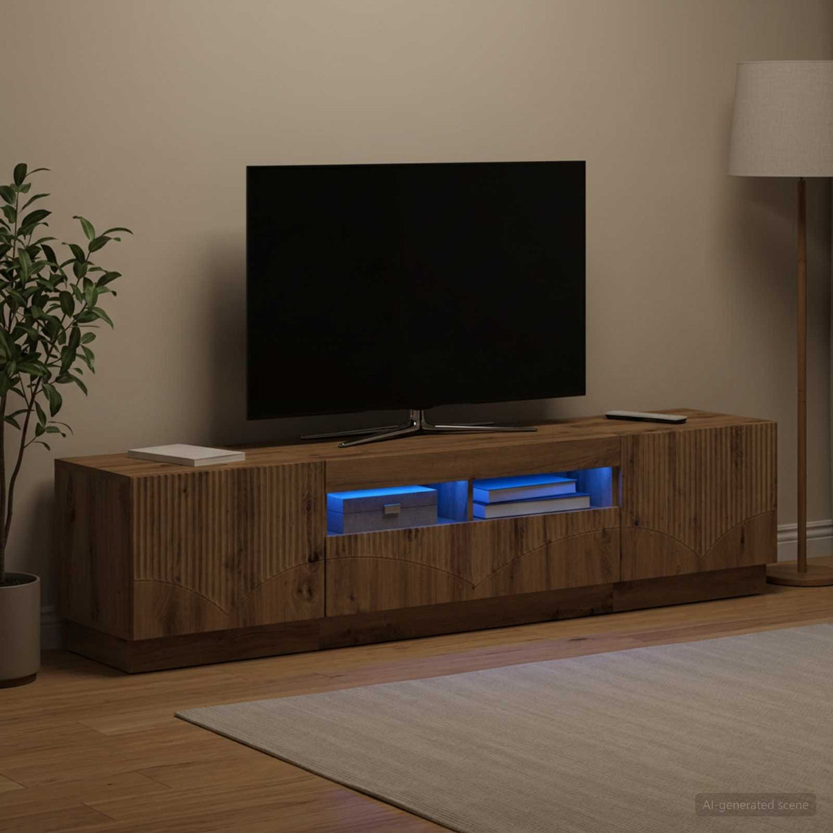 LED TV Cabinet HOORN 3 pcs Engineered Wood Artisan oak 81 cm