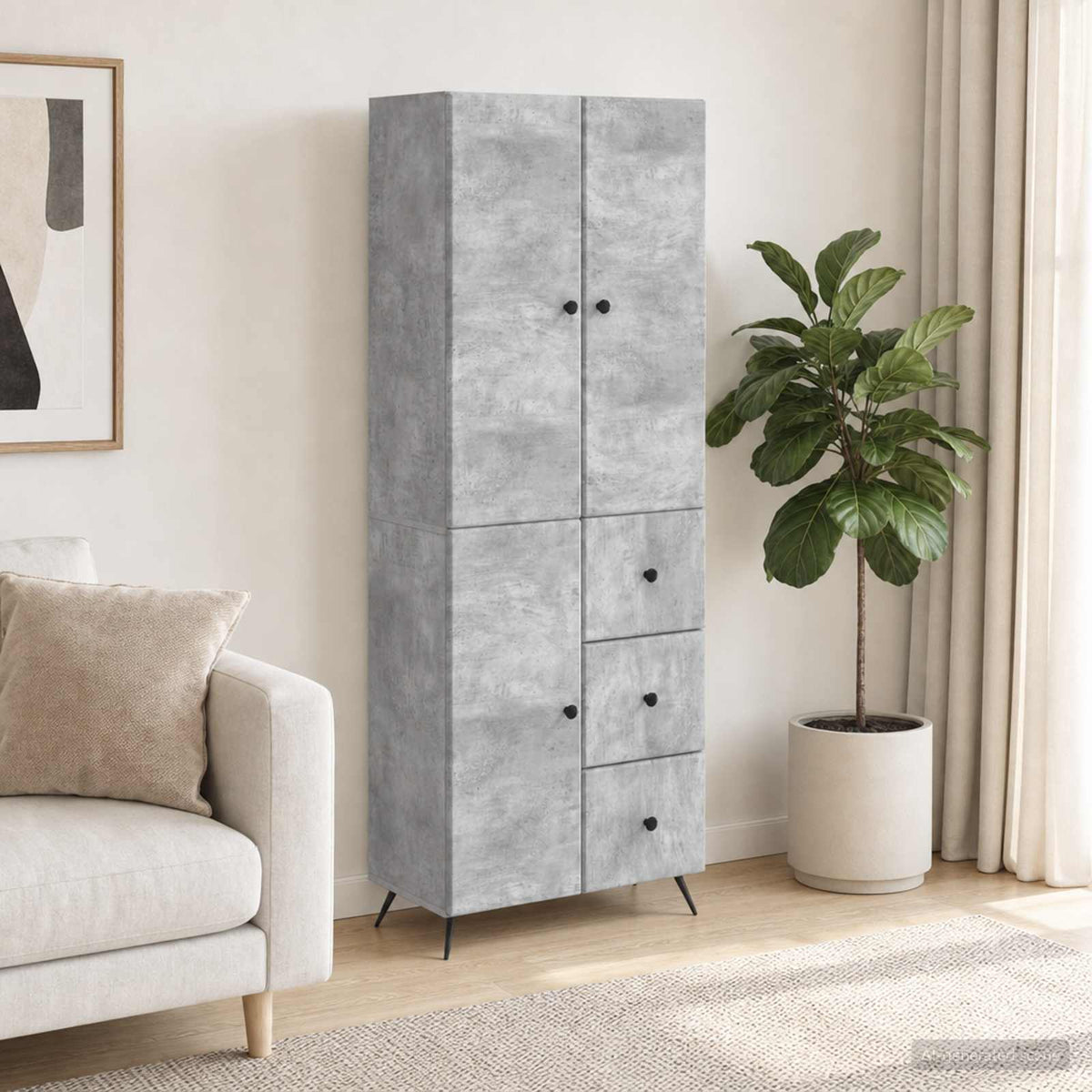 Cabinet Set 2 pcs Engineered Wood Concrete grey