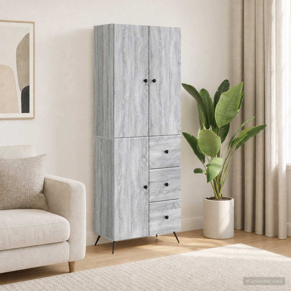 Cabinet Set 2 pcs Engineered Wood Grey sonoma