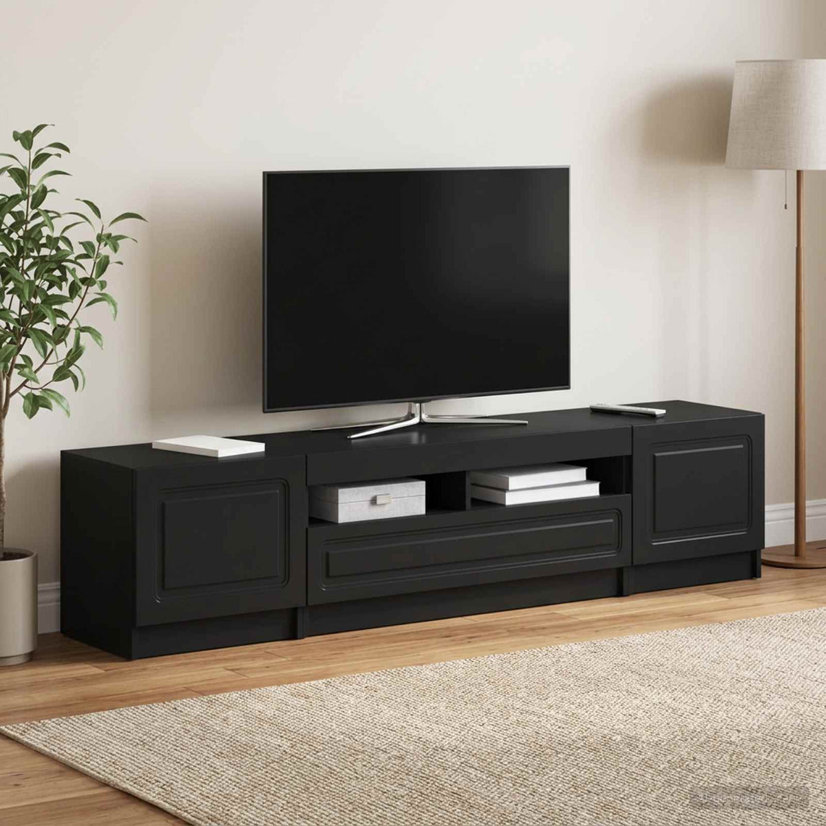 LED TV Cabinet UTRECHT 3 pcs Engineered Wood Black 100 cm