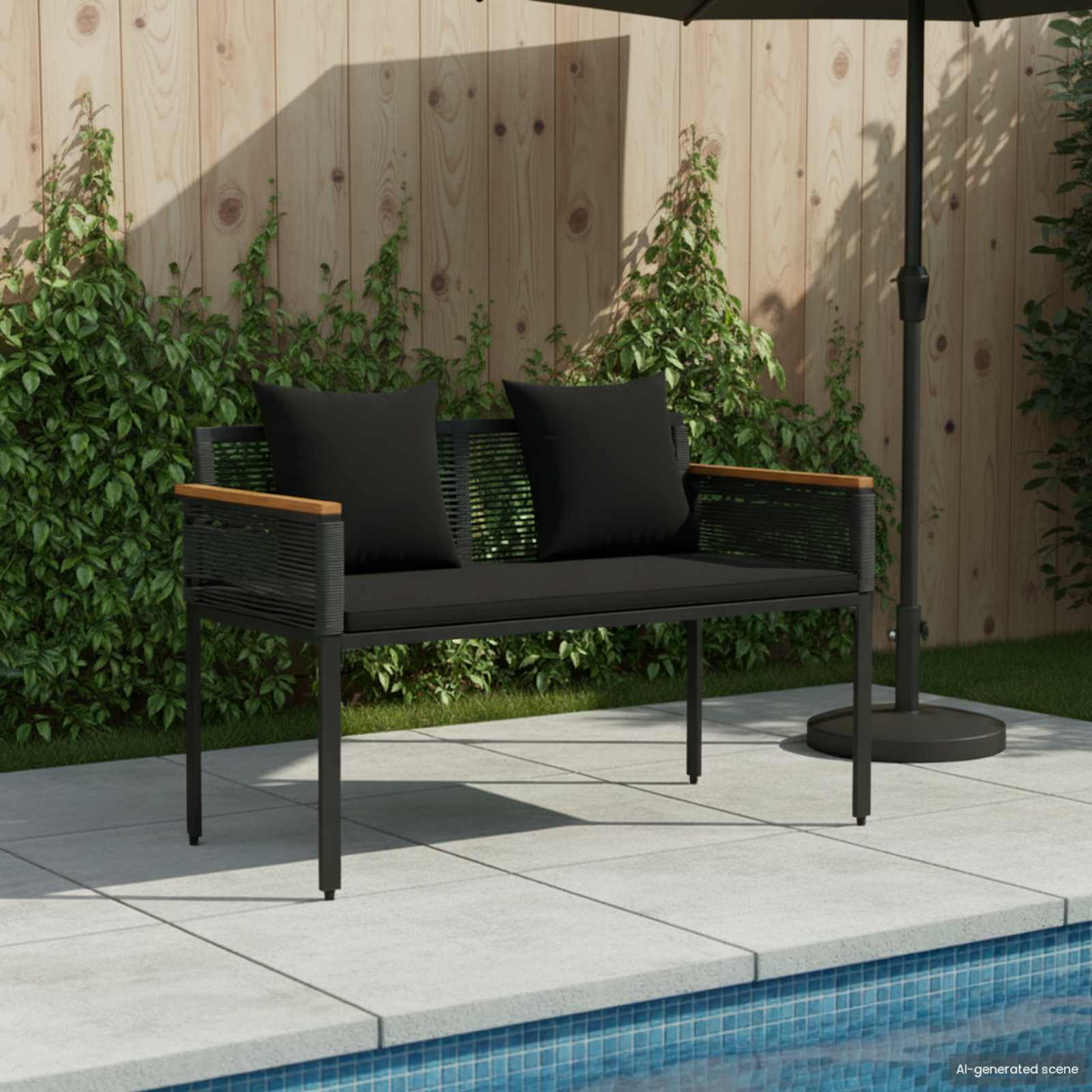 vidaXL Outdoor Bench 2 -Seater 117 x 54 x 74.5 cm Poly Rattan Black 1