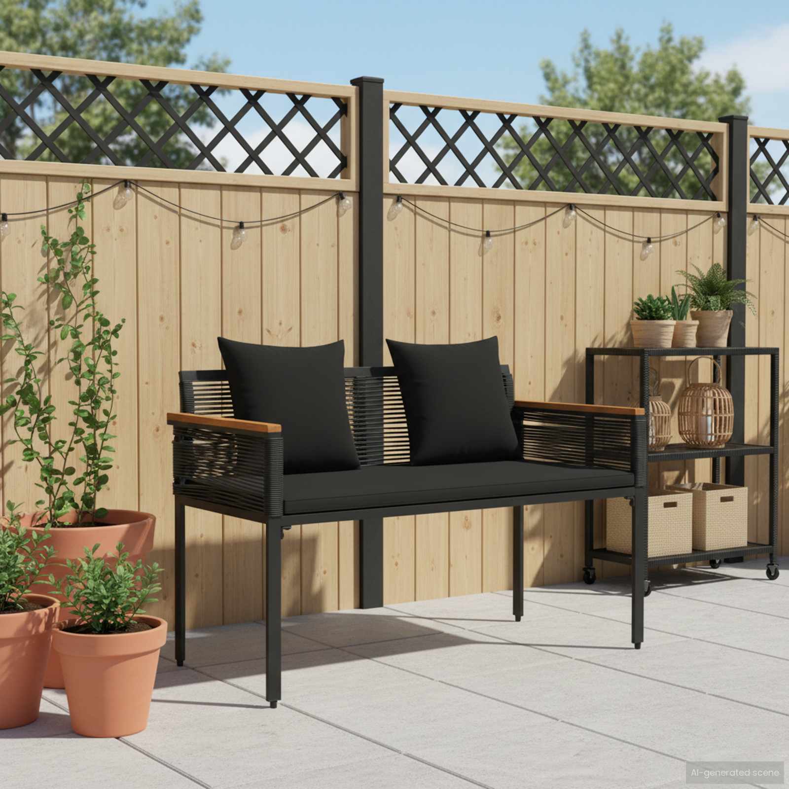 vidaXL Outdoor Bench 2 -Seater 117 x 54 x 74.5 cm Poly Rattan Black 3