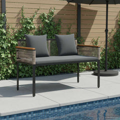 Outdoor Bench 2 -Seater 117 x 54 x 74.5 cm Poly Rattan Grey and dark grey