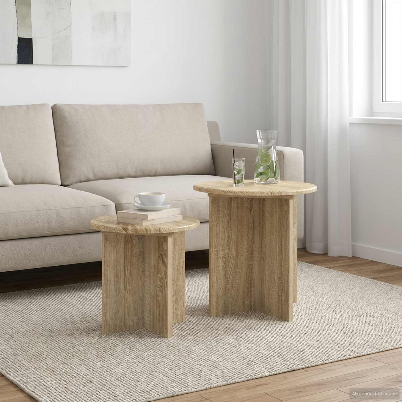 vidaXL Side Table Set 2 pcs Sonoma Oak Ø 45 x 45 cm Engineered Wood 1