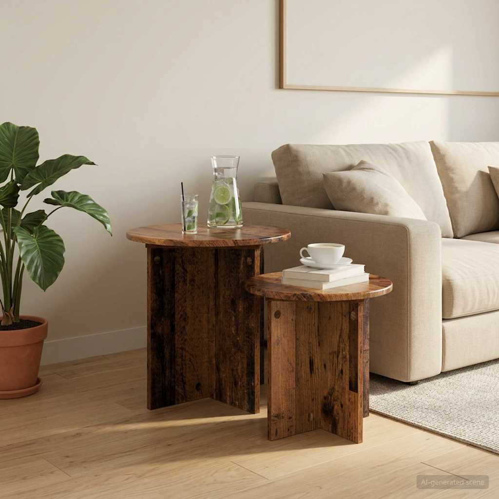 vidaXL Side Table Set 2 pcs Old Wood Ø 45 x 45 cm Engineered Wood 1