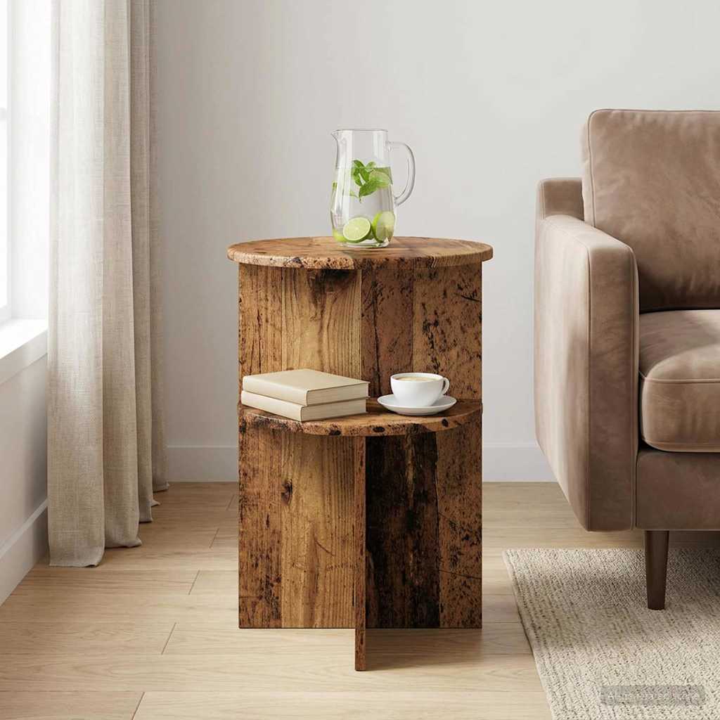 vidaXL Side Table with Storage Old Wood Ø 39.5 x 55 cm Engineered Wood 1