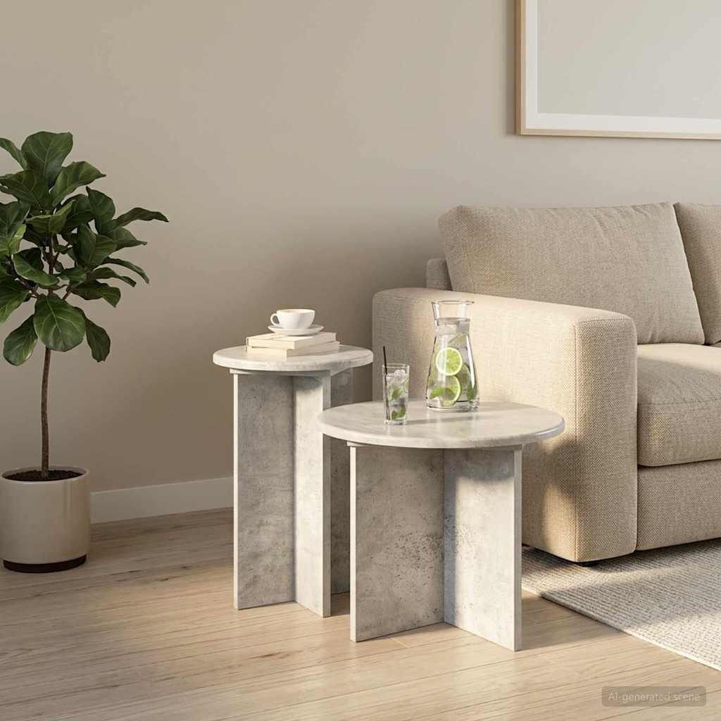 vidaXL Side Table Set 2 pcs Concrete Grey Ø 45 x 35 cm Engineered Wood 1
