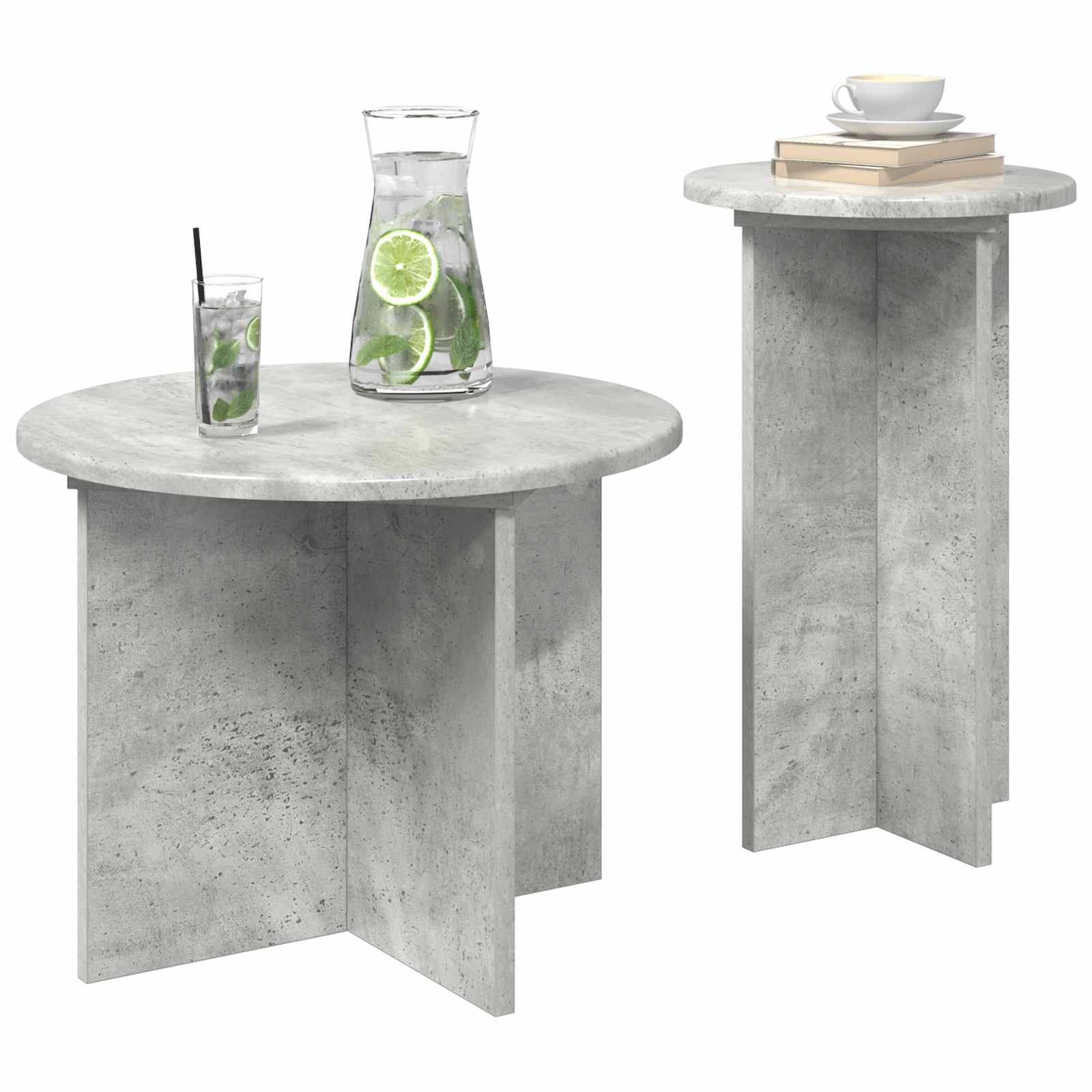 vidaXL Side Table Set 2 pcs Concrete Grey Ø 45 x 35 cm Engineered Wood 3