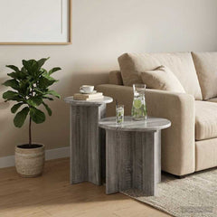 vidaXL Side Table Set 2 pcs Grey Sonoma Ø 45 x 35 cm Engineered Wood 4