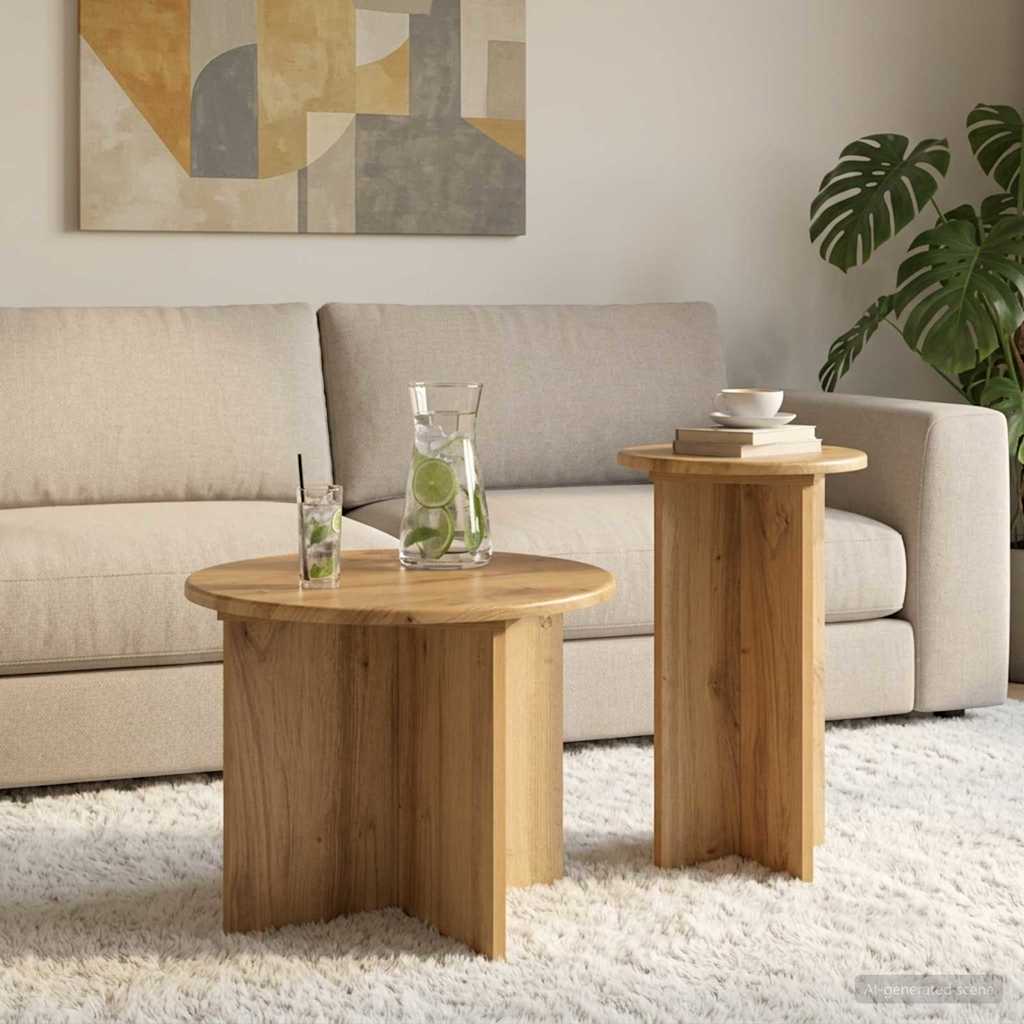 vidaXL Side Table Set 2 pcs Artisan Oak Ø 45 x 35 cm Engineered Wood 4