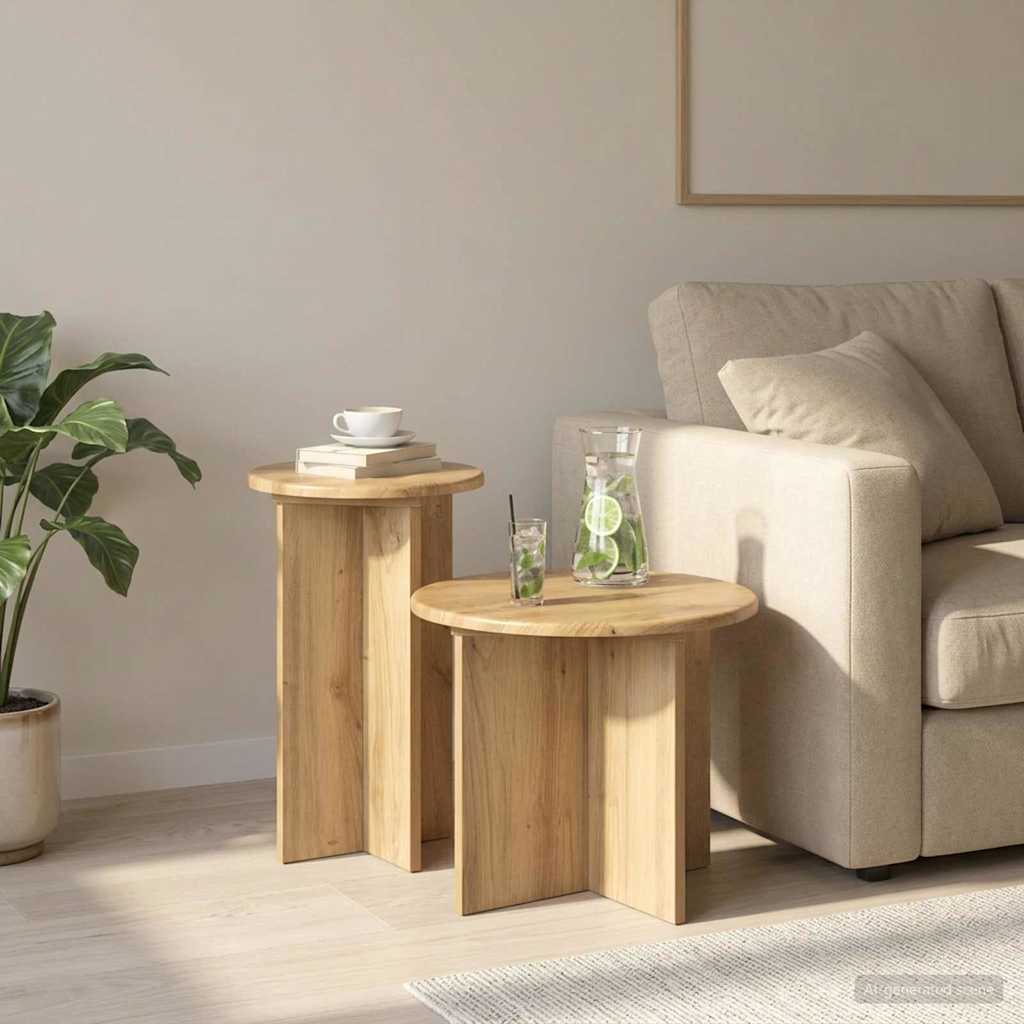 vidaXL Side Table Set 2 pcs Artisan Oak Ø 45 x 35 cm Engineered Wood 1