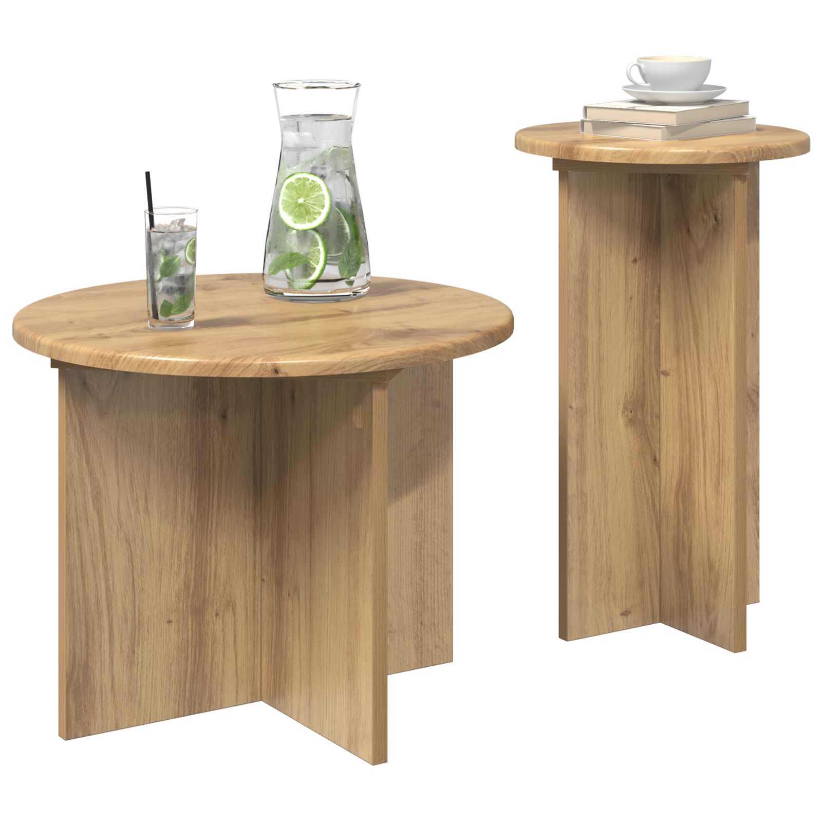 vidaXL Side Table Set 2 pcs Artisan Oak Ø 45 x 35 cm Engineered Wood 3