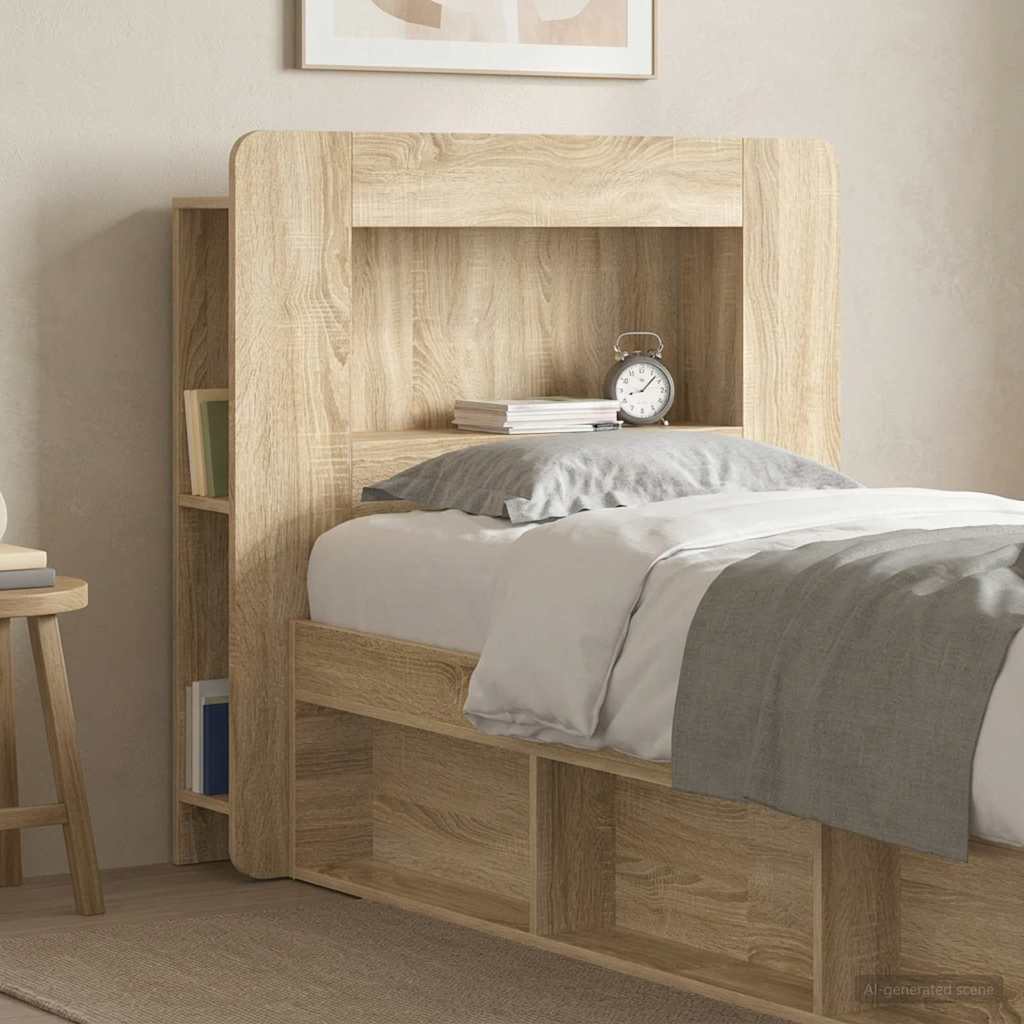 vidaXL Headboard Cabinet with Storage Sonoma Oak Engineered Wood 4