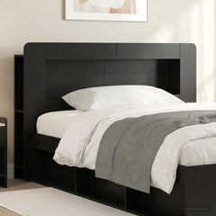 Headboard Cabinet with Storage Engineered Wood Width 140 cm Black