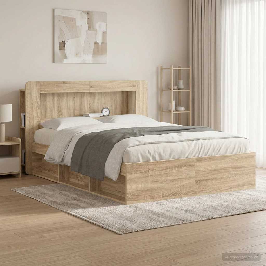 Headboard Cabinet with Storage Engineered Wood Width 140 cm Sonoma oak