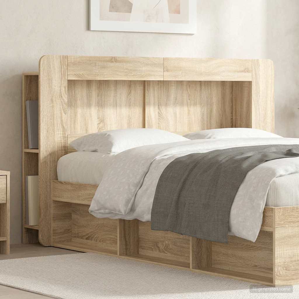 Headboard Cabinet with Storage Engineered Wood Width 140 cm Sonoma oak
