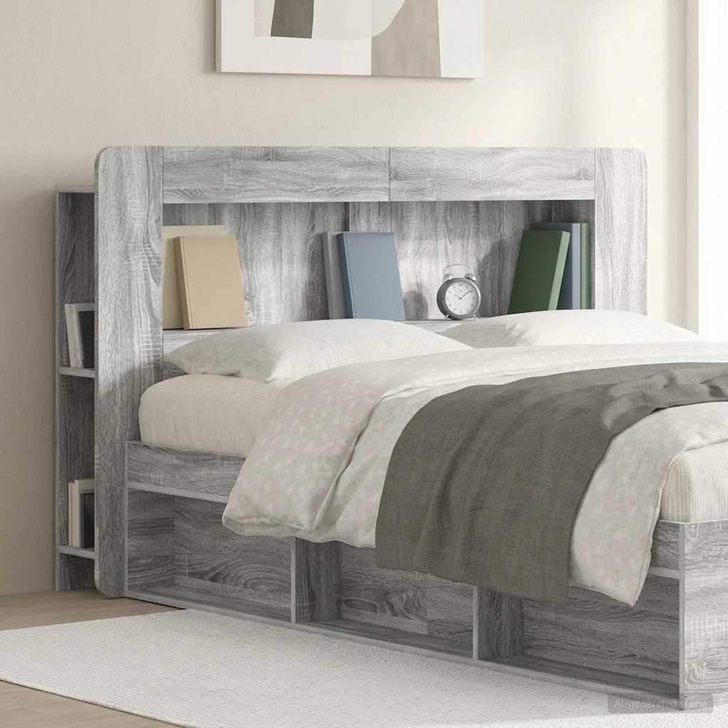 Headboard Cabinet with Storage Engineered Wood Width 140 cm Grey sonoma