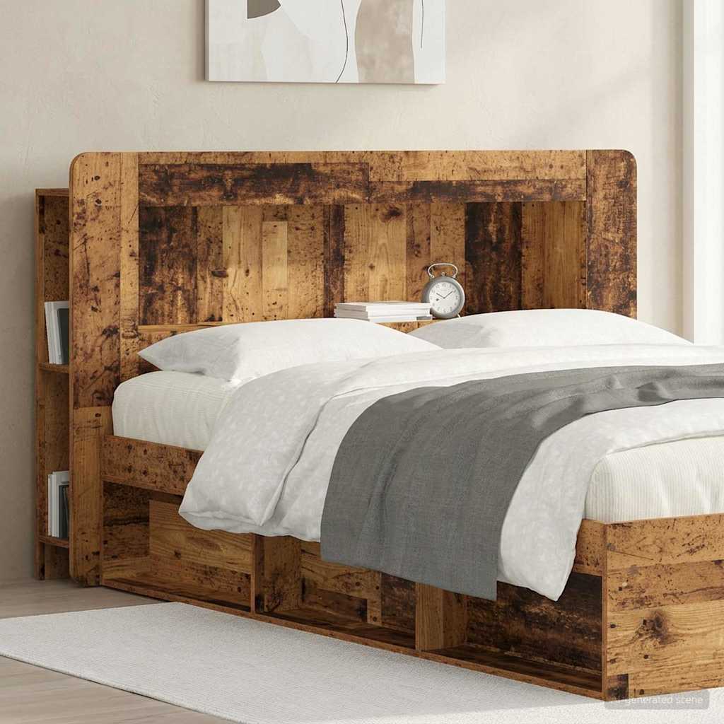 Headboard Cabinet with Storage Engineered Wood Width 140 cm Old wood