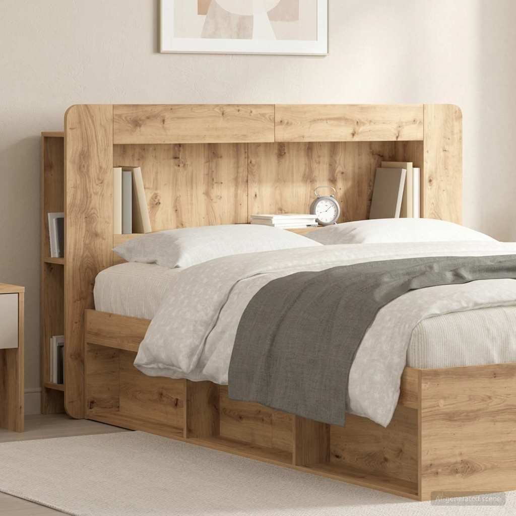 Headboard Cabinet with Storage Engineered Wood Width 140 cm Artisan oak