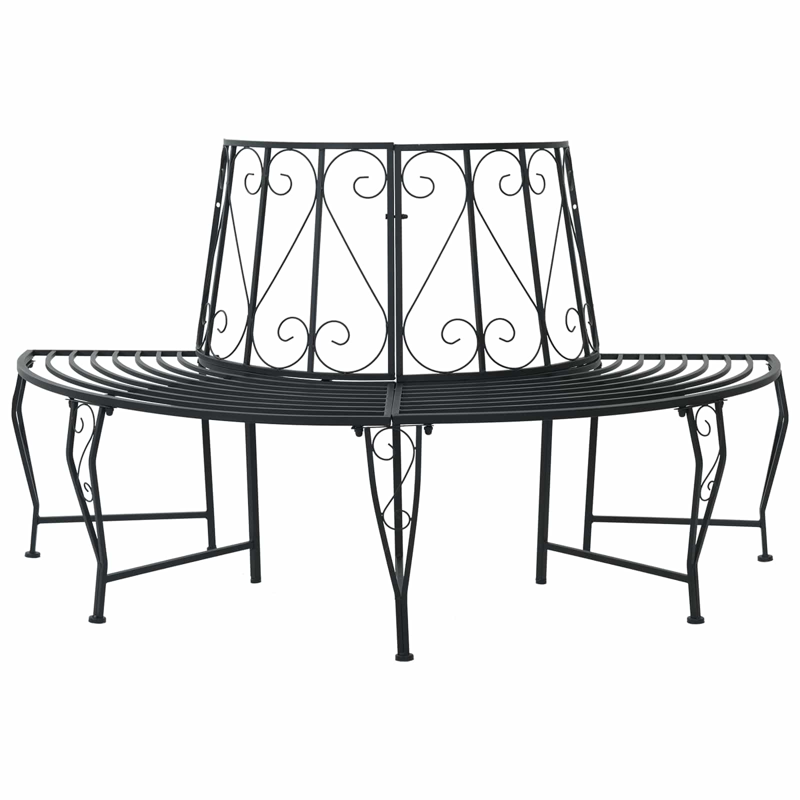 vidaXL Tree Bench 4-Seater 160 x 80 x 89 cm Steel Black Half-round 1