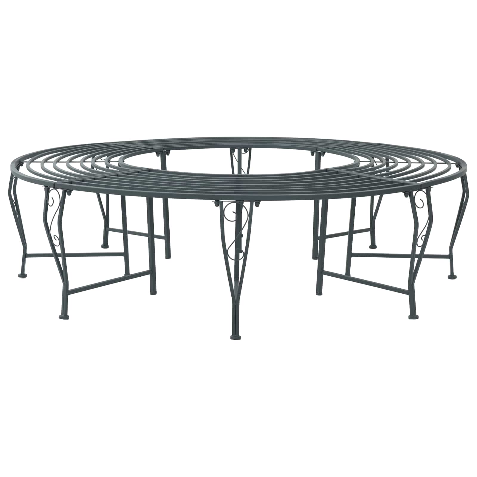 vidaXL Tree Bench 8-Seater Ø 160 x 44 cm Steel Silver Grey Round 1