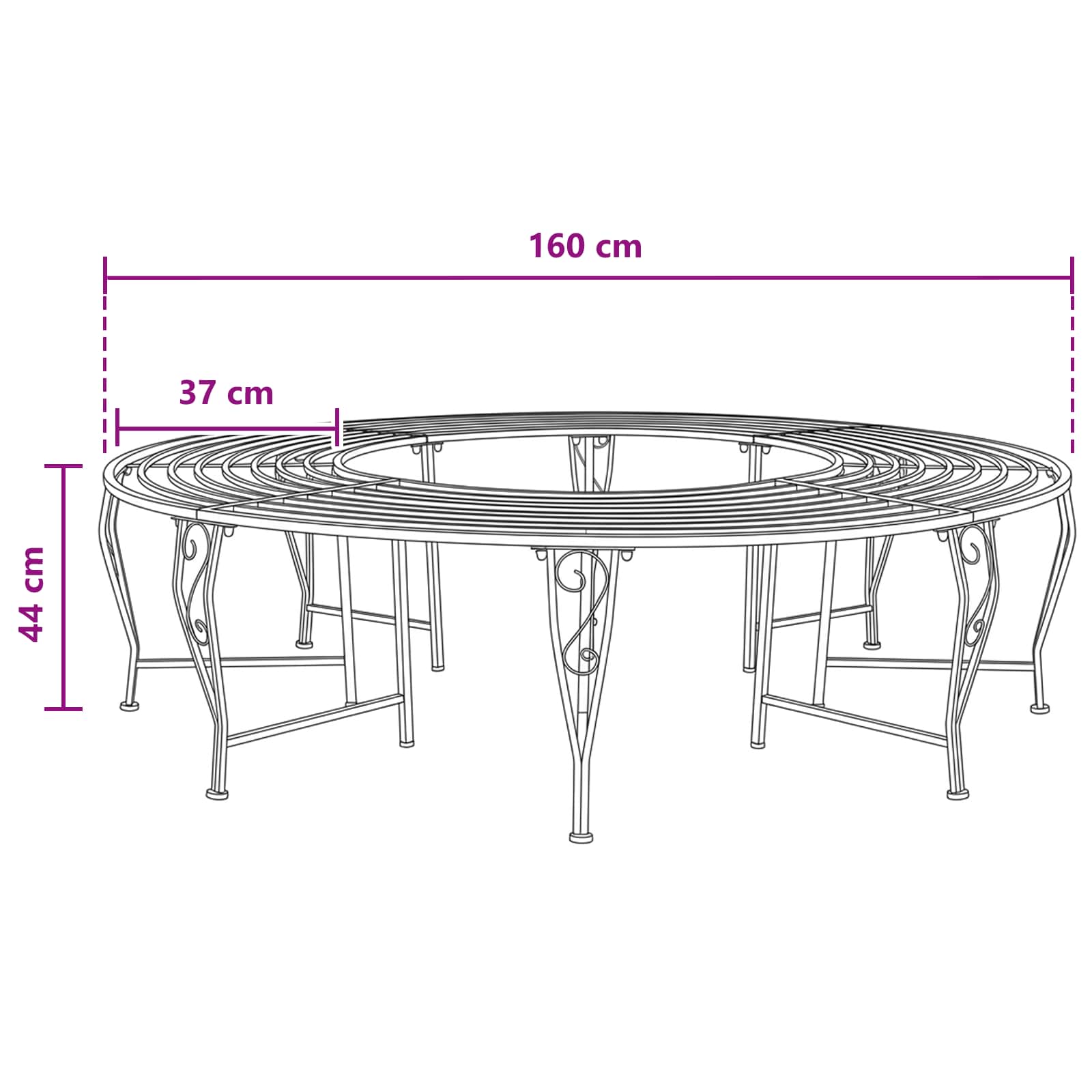 vidaXL Tree Bench 8-Seater Ø 160 x 44 cm Steel Silver Grey Round 5