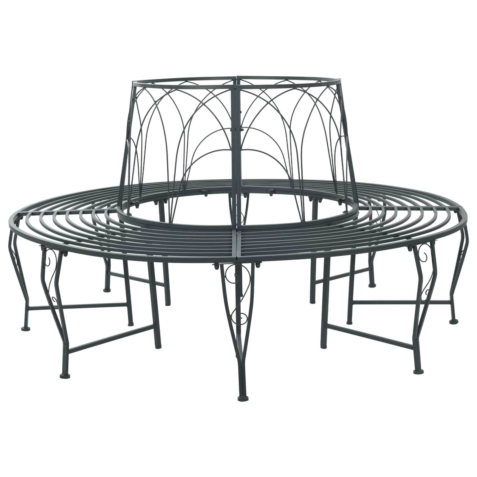 vidaXL Tree Bench 8-Seater Ø 160 x 89 cm Steel Silver Grey Round 1