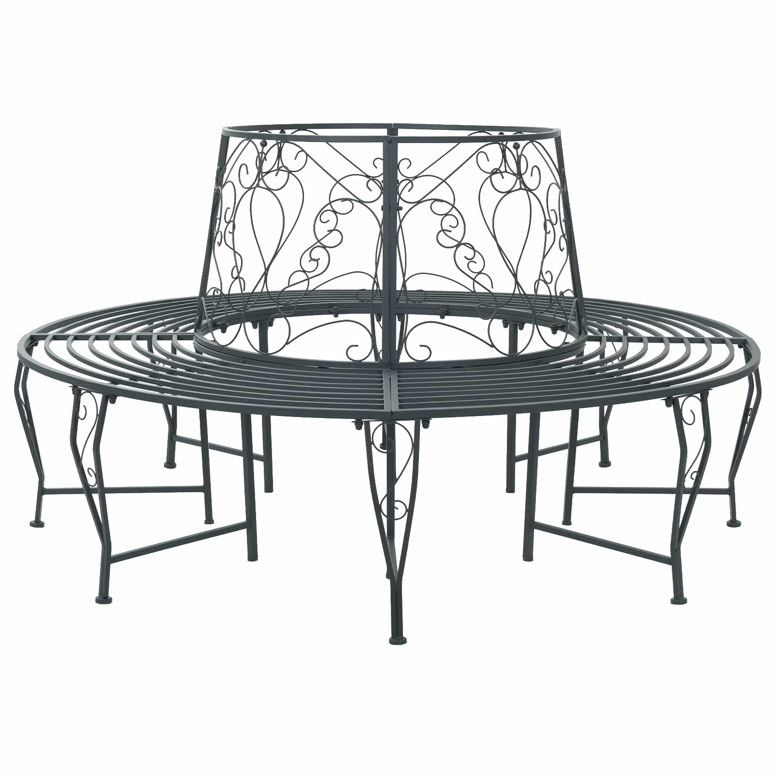 vidaXL Tree Bench 8-Seater Ø 160 x 89 cm Steel Silver Grey Round 1